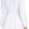 Cosonsen Vestido de mujer con cuello en V profundo, manga larga, lazo en la cintura, volantes, mini vestidos de patinadora - Imagen 3