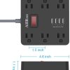 Tira de alimentación, cable de extensión AHRISE con 6 salidas de CA y 4 puertos de carga USB (5 V/3,4 A, 17 W) para smartphones, tabletas, Home & Kitchen, oficina, hotel, crucero, cable de 5 pies de largo, lista ETL, color negro - Imagen 6