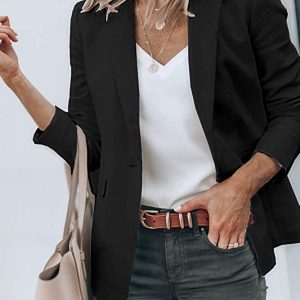 Cicy Bell Blazers informales para mujer con frente abierto de manga larga para trabajo y oficina - Imagen 3