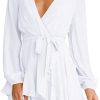 Cosonsen Vestido de mujer con cuello en V profundo, manga larga, lazo en la cintura, volantes, mini vestidos de patinadora