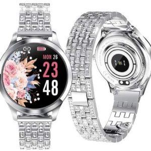 Reloj inteligente para mujer con correa de diamante, reloj de acero inoxidable completo para mujer, IP68, resistente al agua, LW07, color plateado