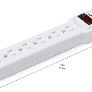 Amazon Basics - Regleta de protección contra sobretensiones de 200 julios, 6 salidas, 2 pies, color blanco, paquete de 2 - Imagen 5