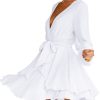 Cosonsen Vestido de mujer con cuello en V profundo, manga larga, lazo en la cintura, volantes, mini vestidos de patinadora - Imagen 2