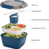 Freshmage - Contenedor de almuerzo para ensaladas para llevar, cuencos de ensalada de 52 onzas con 3 compartimentos, contenedor de aderezos para ensaladas, aperitivos, hombres, mujeres (azul) - Imagen 2