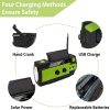 【2022 más reciente】 Radio meteorológica portátil con manivela solar de emergencia, con AM FM NOAA, 3 linternas LED, sensor de movimiento, lámpara de lectura, alarma SOS, cargador USB de batería recargable de 4000 mAh (verde) - Imagen 3