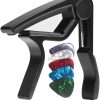 Cejilla de cambio rápido WINGO para guitarras acústicas y eléctricas con 5 púas gratis, negro.