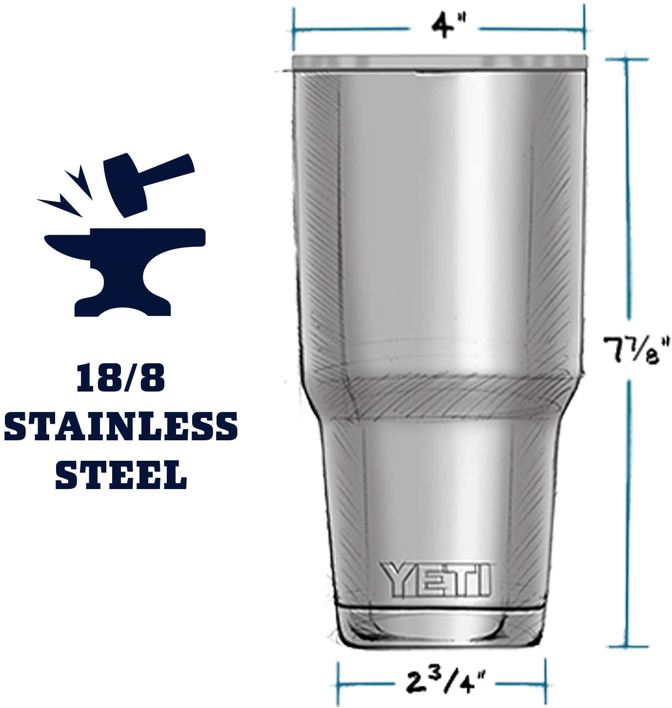 YETI Rambler - Vaso de acero inoxidable con aislante al vacío y tapa  deslizante