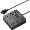 Tira de alimentación, cable de extensión AHRISE con 6 salidas de CA y 4 puertos de carga USB (5 V/3,4 A, 17 W) para smartphones, tabletas, Home & Kitchen, oficina, hotel, crucero, cable de 5 pies de largo, lista ETL, color negro