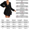 Cosonsen Vestido de mujer con cuello en V profundo, manga larga, lazo en la cintura, volantes, mini vestidos de patinadora - Imagen 6