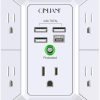 Cargador de pared USB, protector contra sobretensiones, QINLIANF Extensor de 5 salidas con 4 puertos de carga USB (4,8 A en total) Tira de alimentación de 3 lados 1680J Adaptador de pared de enchufes múltiples espaciados para el Home & Kitchen Viajes Oficina (3U1C)