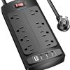 Tira de alimentación con protector contra sobretensiones, cable de extensión Nuetsa con 8 salidas y 4 puertos USB, cable de alimentación de 6 pies (1625 W/13 A), 2700 julios, lista ETL, negro