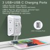 Cargador de pared USB, protector contra sobretensiones, QINLIANF Extensor de 5 salidas con 4 puertos de carga USB (4,8 A en total) Tira de alimentación de 3 lados 1680J Adaptador de pared de enchufes múltiples espaciados para el Home & Kitchen Viajes Oficina (3U1C) - Imagen 5