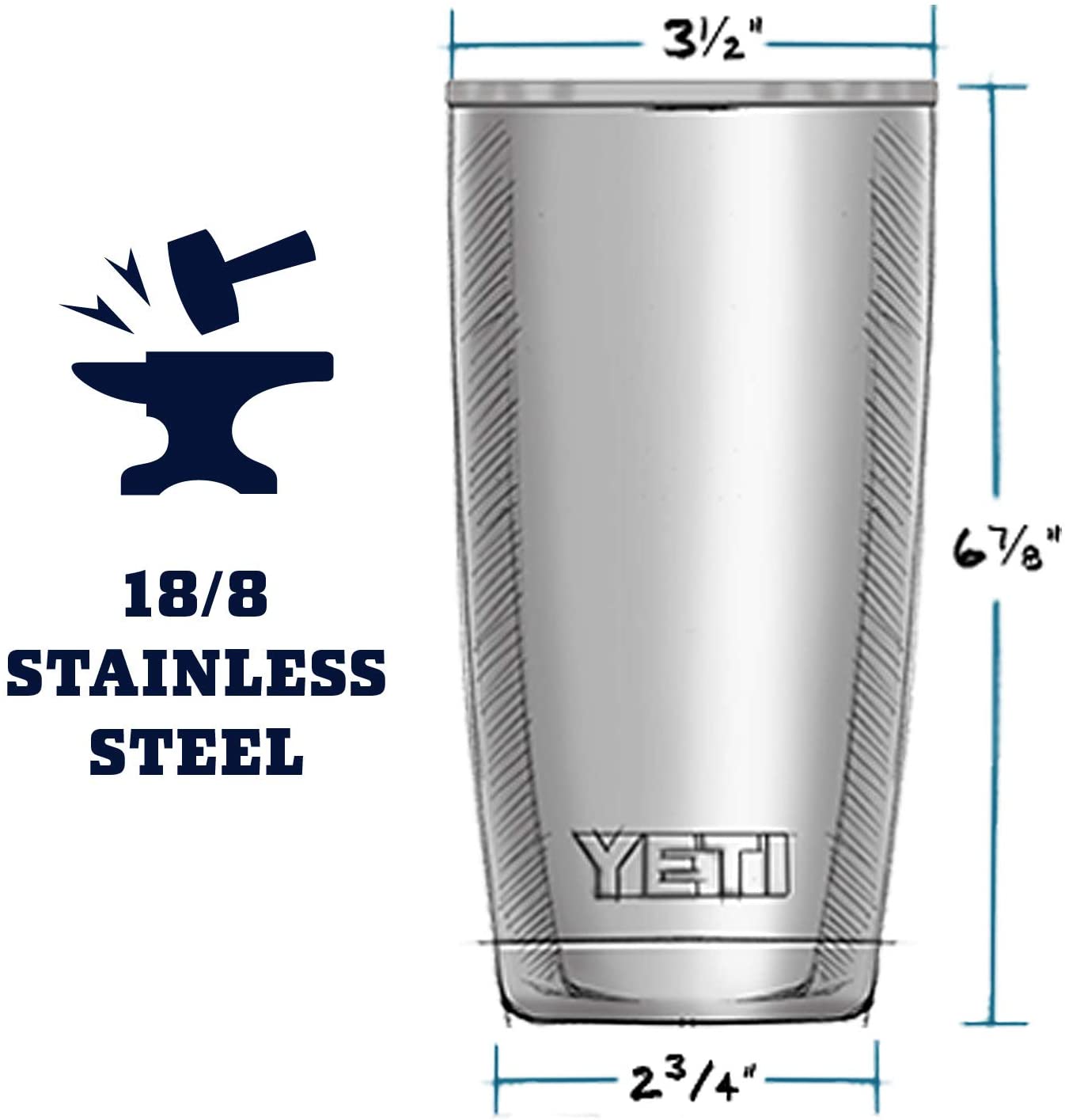  YETI Rambler vaso de 20 onzas de acero inoxidable, con  aislamiento al vacío, con tapa MagSlider. : Hogar y Cocina