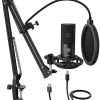 FIFINE Studio Condensador USB Micrófono Computadora PC Micrófono Kit con brazo de tijera ajustable Soporte de choque para instrumentos Voice Overs Grabación Podcasting YouTube Karaoke Gaming Streaming-T669