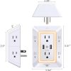 Cargador de pared USB, protector contra sobretensiones, extensor POWRUI de 6 salidas con 2 puertos de carga USB (2,4 A en total) y luz nocturna, regleta de alimentación de 3 lados con adaptador de salidas espaciadas - blanco, listado ETL - Imagen 7