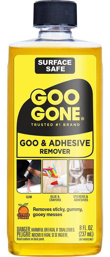 Removedor de adhesivo Goo Gone – 8 onzas – Eliminador de adhesivo seguro para superficies Elimina de forma segura pegatinas Etiquetas Calcomanías Cinta de residuos Goma de mascar Grasa Tar