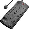 Tira de alimentación con 8 pies, protector contra sobretensiones POWSAV con 18 salidas y 4 puertos USB (1 salida USB C), cable de extensión de 8 pies (1875 W/15 A), 2100 julios, lista ETL, negro