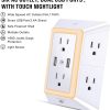 Cargador de pared USB, protector contra sobretensiones, extensor POWRUI de 6 salidas con 2 puertos de carga USB (2,4 A en total) y luz nocturna, regleta de alimentación de 3 lados con adaptador de salidas espaciadas - blanco, listado ETL - Imagen 2