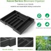 Organizador de cajones extensible de bambú para soporte de utensilios, bandeja ajustable para cubiertos, organizador de divisores de cajones de madera para cubiertos, cubiertos, cuchillos en la Home & Kitchen, dormitorio, sala de estar de Pipishell (negro) - Imagen 3