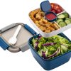 Freshmage - Contenedor de almuerzo para ensaladas para llevar, cuencos de ensalada de 52 onzas con 3 compartimentos, contenedor de aderezos para ensaladas, aperitivos, hombres, mujeres (azul)