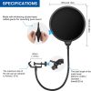 Aokeo Professional Microphone Pop Filter Mask Shield para Blue Yeti y cualquier otro micrófono, Micrófono de doble capa Wind Pop Screen con un brazo estabilizador de clip de cuello de cisne flexible de 360 ° - Imagen 4