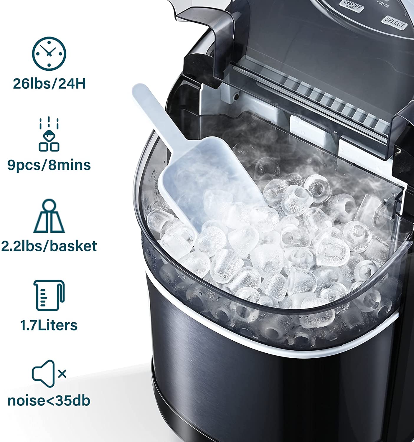 Dreamiracle Máquina para hacer hielo, 26 libras en 24 horas, encimera de  máquina de hielo autolimpiante, 9 cubos listos en 8 minutos, máquina de  hielo