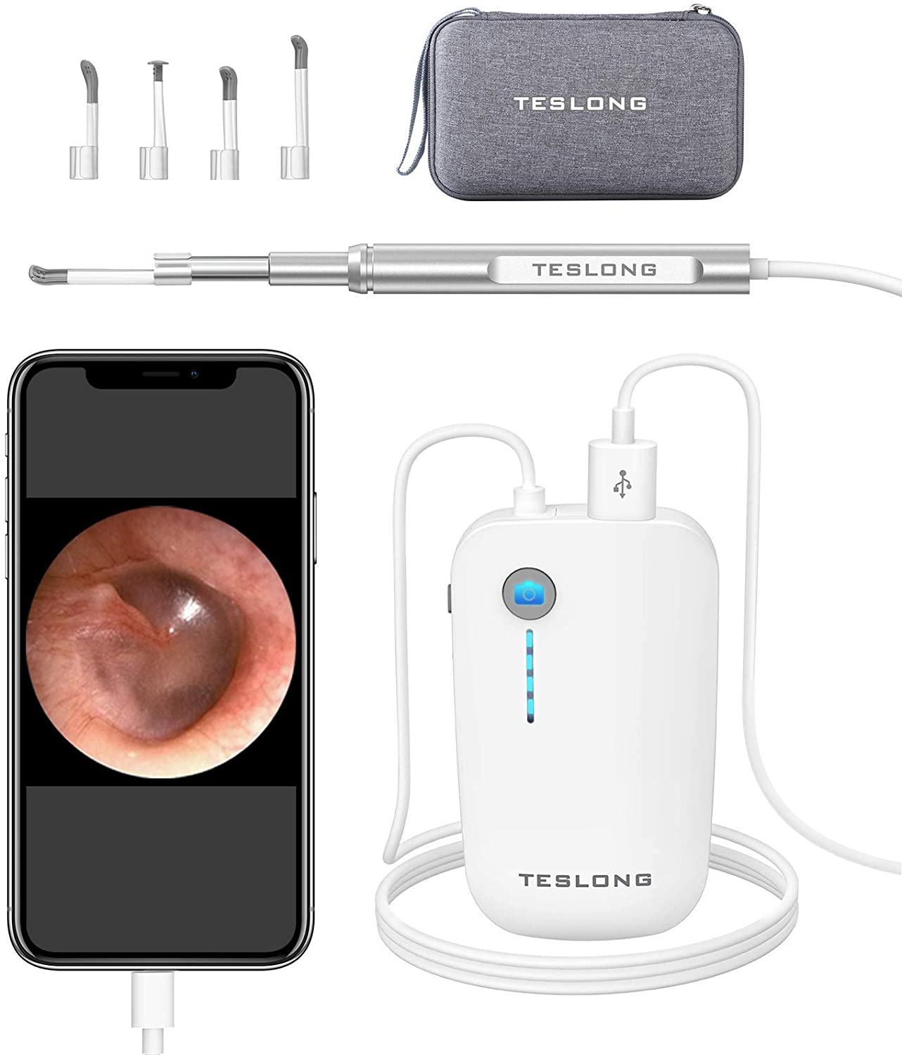 Cámara de otoscopio digital Teslong con luz, cámara de oído y removedor de  cera, alcance de video con herramientas de eliminación de cera de oído,  limpiador de endoscopio de oído, HD, compatible