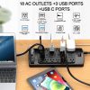 Tira de alimentación con 8 pies, protector contra sobretensiones POWSAV con 18 salidas y 4 puertos USB (1 salida USB C), cable de extensión de 8 pies (1875 W/15 A), 2100 julios, lista ETL, negro - Imagen 2