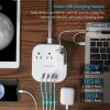 Regleta con USB C, 3 salidas, 4 puertos USB (22,5 W/4,5 A), estación de carga de escritorio, enchufe plano, cable de extensión trenzado de 5 pies, protector contra sobretensiones para viajes, cruceros, lista ETL - Imagen 2