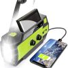 【2022 más reciente】 Radio meteorológica portátil con manivela solar de emergencia, con AM FM NOAA, 3 linternas LED, sensor de movimiento, lámpara de lectura, alarma SOS, cargador USB de batería recargable de 4000 mAh (verde)