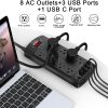 Tira de alimentación con protector contra sobretensiones, cable de extensión Nuetsa con 8 salidas y 4 puertos USB, cable de alimentación de 6 pies (1625 W/13 A), 2700 julios, lista ETL, negro - Imagen 2