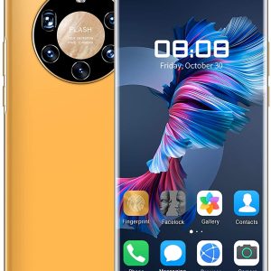 AYZE Smartphone con Pantalla Curva De 7.3″, CáMara De 24-50Mp, Batería De 6000mAh, TeléFono con Desbloqueo Facial, 4 RAMS + Memoria Extendida,TeléFono MóVil Barato Y Bueno 128GB Yellow
