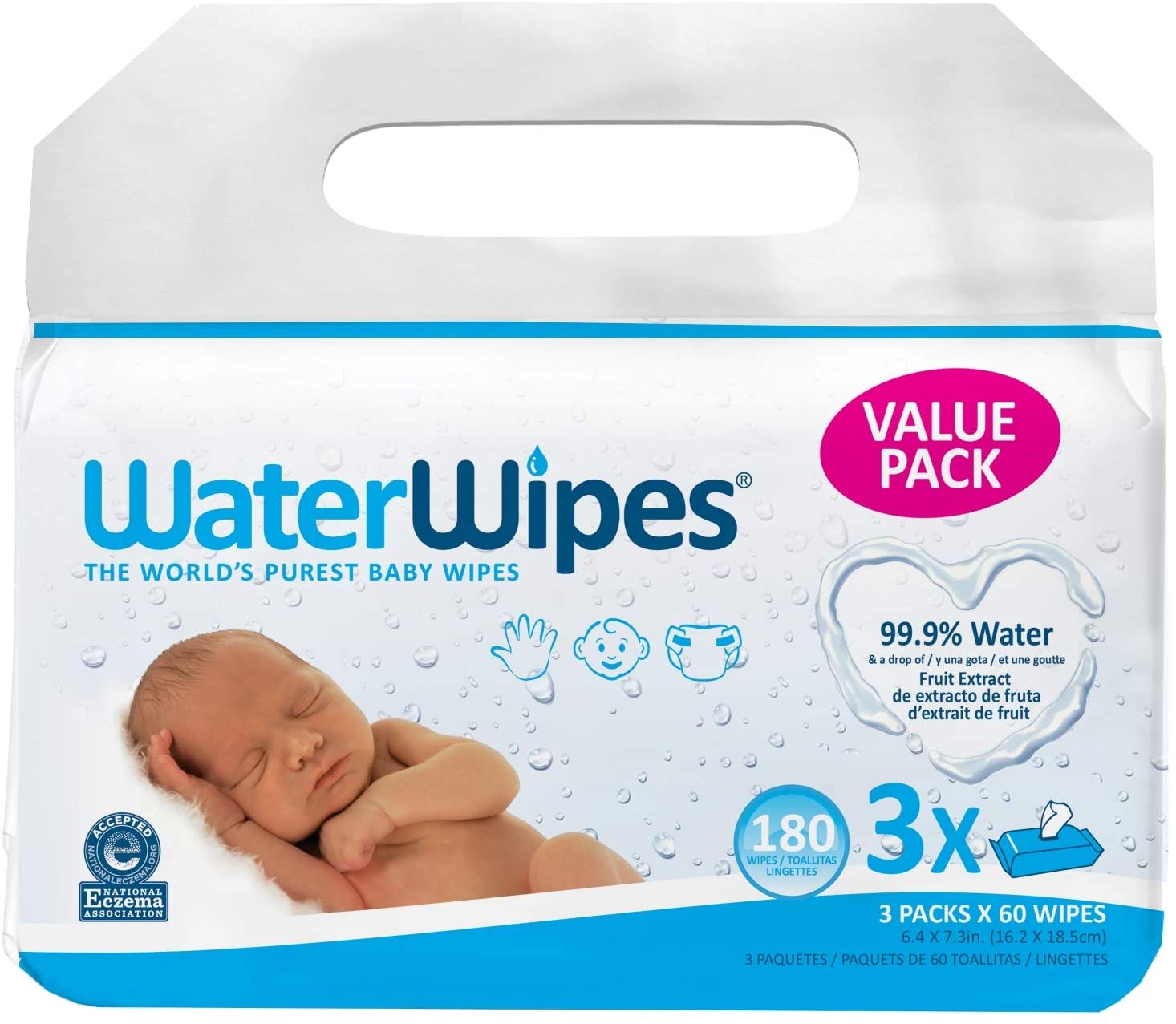  Aqua Wipes Toallitas originales para bebé, veganas, sensibles y  biodegradables con 99.6% de agua. Adecuado para recién nacidos (cartón  impreso de 12 paquetes de 64 toallitas, 768 toallitas) : Bebés