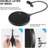 Aokeo Professional Microphone Pop Filter Mask Shield para Blue Yeti y cualquier otro micrófono, Micrófono de doble capa Wind Pop Screen con un brazo estabilizador de clip de cuello de cisne flexible de 360 ° - Imagen 3