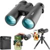 Binoculares HD de 12x42 para adultos con adaptador de teléfono actualizado, trípode y adaptador de trípode - Binoculares de gran vista con visión clara con poca luz - Binoculares impermeables para observación de aves Caza Viajes