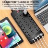 Tira de alimentación con 8 pies, protector contra sobretensiones POWSAV con 18 salidas y 4 puertos USB (1 salida USB C), cable de extensión de 8 pies (1875 W/15 A), 2100 julios, lista ETL, negro - Imagen 3