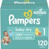 Pañales para recién nacidos/Tamaño 1 (8-14 lb), 120 unidades - Pampers Baby Dry Pañales desechables para bebés, Super Pack
