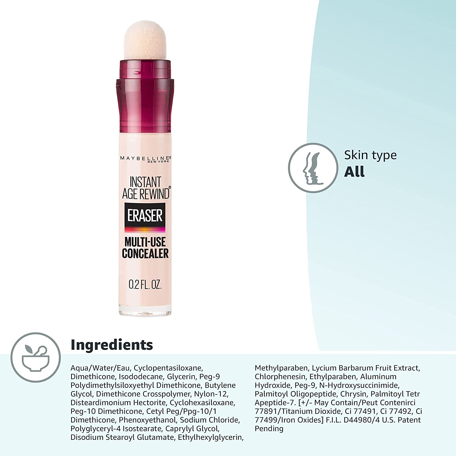  Maybelline Instant Age Rewind Eraser - Corrector multiusos para  tratamiento de círculos oscuros, 110, 1 unidad (el embalaje puede variar) :  Belleza y Cuidado Personal