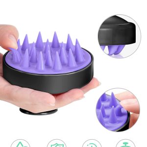 Cepillo para champú para el cabello, cepillo para el cuidado del cuero cabelludo HEETA con masajeador de cuero cabelludo de silicona suave (negro) - Imagen 3