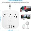Regleta con USB C, 3 salidas, 4 puertos USB (22,5 W/4,5 A), estación de carga de escritorio, enchufe plano, cable de extensión trenzado de 5 pies, protector contra sobretensiones para viajes, cruceros, lista ETL - Imagen 7