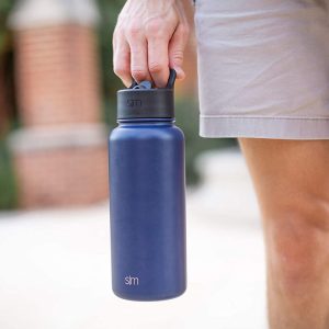 Botella de agua simple y moderna para niños con tapa de pajita Termo de metal de acero inoxidable aislado al vacío | Frasco reutilizable a prueba de fugas sin BPA para la escuela | Colección Cumbre | 14 oz, negro medianoche - Imagen 8