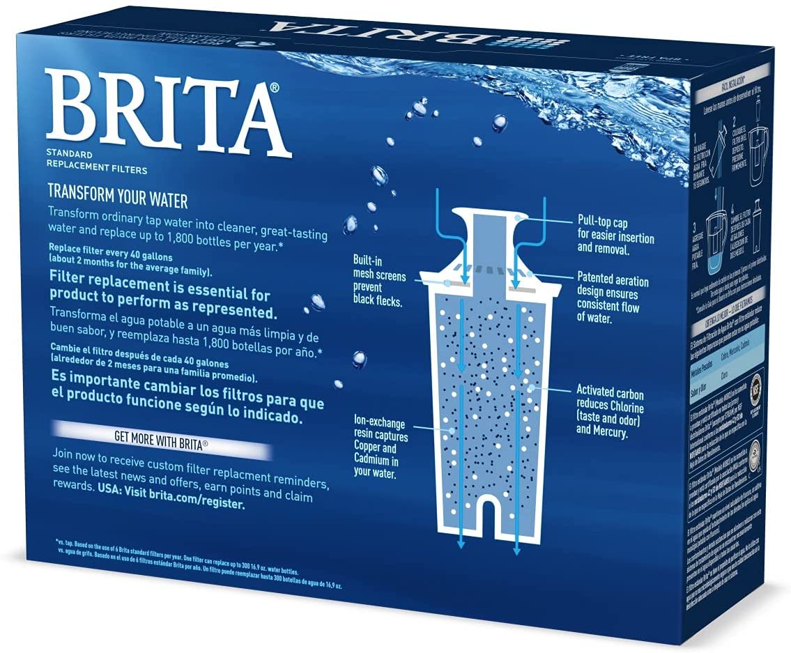 Filtro de agua estándar Brita, filtros de repuesto estándar para jarras y  dispensadores, sin BPA, 3 unidades –