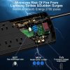 Tira de alimentación con protector contra sobretensiones, cable de extensión Nuetsa con 8 salidas y 4 puertos USB, cable de alimentación de 6 pies (1625 W/13 A), 2700 julios, lista ETL, negro - Imagen 5