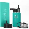 Botella de agua deportiva Iron Flask - 14 oz, 3 tapas (tapa de paja), a prueba de fugas, acero inoxidable aislado al vacío, doble pared, taza térmica, cantimplora de metal