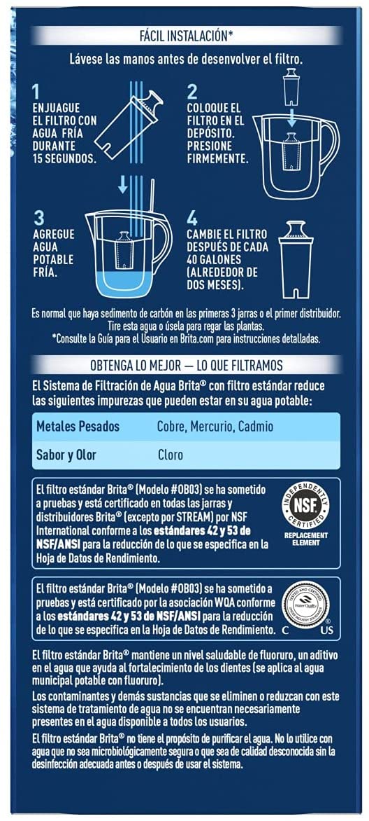 Brita Filtros de agua de repuesto estándar para jarras y dispensadores, sin  BPA, 8 unidades y dispensador de agua filtrada extra grande de 27 tazas