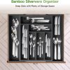 Organizador de cajones extensible de bambú para soporte de utensilios, bandeja ajustable para cubiertos, organizador de divisores de cajones de madera para cubiertos, cubiertos, cuchillos en la Home & Kitchen, dormitorio, sala de estar de Pipishell (negro) - Imagen 2