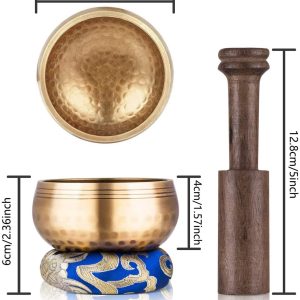 Juego de cuencos tibetanos para cantar, regalo único de cuenco para cantar, útil para meditación, yoga, relajación, curación de chakras, oración y atención plena (dorado) - Imagen 8