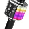 OVELLIC Micrófono de karaoke para niños, micrófono de karaoke inalámbrico Bluetooth con luces LED, máquina de altavoz de micrófono portátil de mano, grandes regalos juguetes para niñas niños adultos todas las edades (negro)