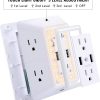 Cargador de pared USB, protector contra sobretensiones, extensor POWRUI de 6 salidas con 2 puertos de carga USB (2,4 A en total) y luz nocturna, regleta de alimentación de 3 lados con adaptador de salidas espaciadas - blanco, listado ETL - Imagen 4