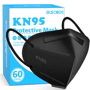 Paquete de 60 máscaras faciales KN95, BLScode Máscara transpirable de 5 capas envuelta individualmente con cómodos bucles elásticos para las orejas, eficiencia del filtro ≥95%